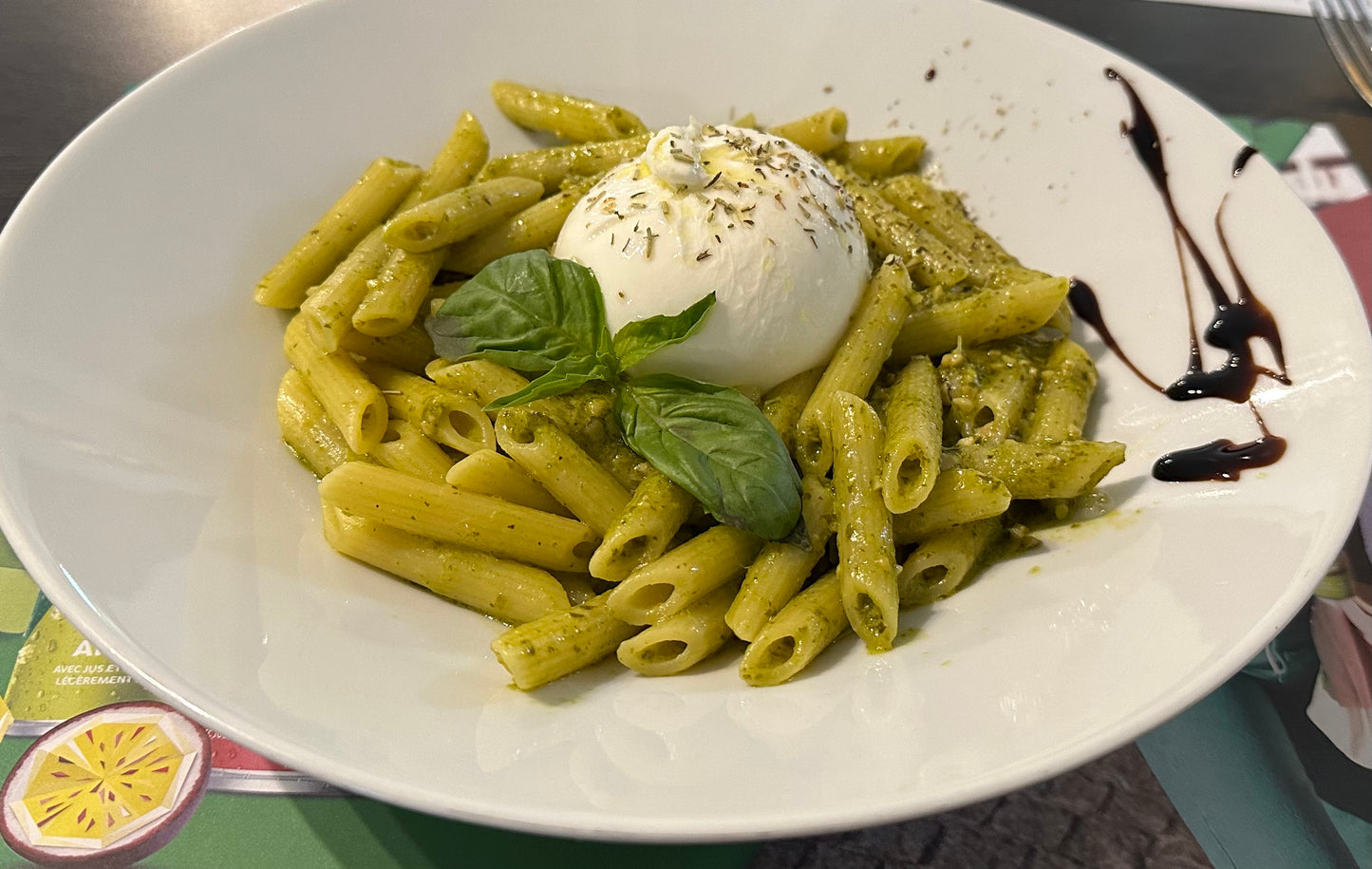 Pâtes burrata pesto vert